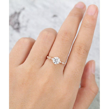 1.00CT 2PCS Unique Rose Gold Art Deco Vintage Curved Moissanite Engagement Ring Band Set - JBR Jeweler