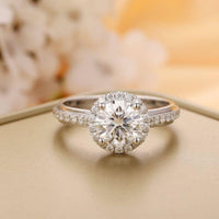 1.00CT Brilliant Round Cut White Gold Halo Moissanite Wedding Engagement Ring - JBR Jeweler