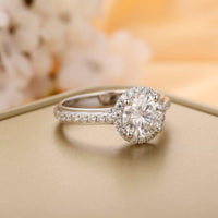 1.00CT Brilliant Round Cut White Gold Halo Moissanite Wedding Engagement Ring - JBR Jeweler