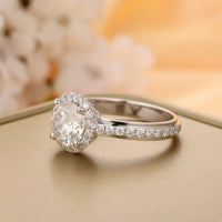 1.00CT Brilliant Round Cut White Gold Halo Moissanite Wedding Engagement Ring - JBR Jeweler