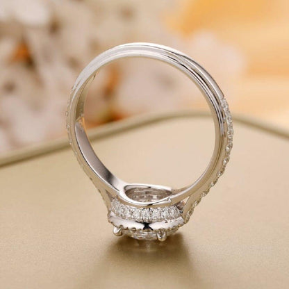 1.00CT Brilliant Round Cut White Gold Halo Moissanite Wedding Engagement Ring - JBR Jeweler