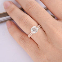 1.00CT Cushion Cut Rose Gold Hidden Halo Bridal Wedding Moissanite Engagement Ring Set - JBR Jeweler