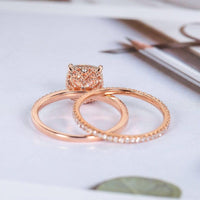 1.00CT Cushion Cut Rose Gold Hidden Halo Bridal Wedding Moissanite Engagement Ring Set - JBR Jeweler