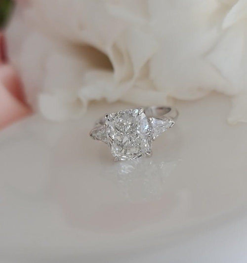 1.00Ct Elongated Cushion Lab Grown Diamond Side Trillion Engagement Ring - JBR Jeweler