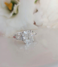 1.00Ct Elongated Cushion Lab Grown Diamond Side Trillion Engagement Ring - JBR Jeweler