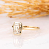 1.00CT Emerald Cut Bezel Set White Moissanite 14K Yellow Gold Engagement Promise Ring - JBR Jeweler