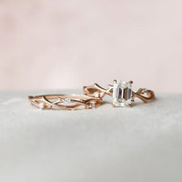 1.00CT Emerald Cut Lab-Grown Diamond Branch wedding Bridal Set (2PCS) - JBR Jeweler