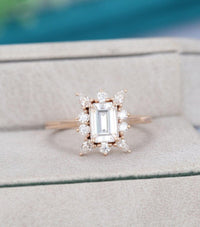 1.00CT Emerald Cut Rose Gold Unique Floral Style Wedding Moissanite Engagement Ring - JBR Jeweler