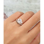 1.00CT Emerald Cut Rose gold Women Curved Black Diamond Moissanite Engagement Ring With Band - JBR Jeweler