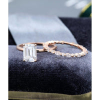 1.00CT Emerald Cut Set Simple Rose Gold Unique Full Eternity Moissanite Engagement Ring - JBR Jeweler