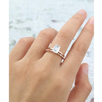 1.00CT Emerald Cut Set Simple Rose Gold Unique Full Eternity Moissanite Engagement Ring - JBR Jeweler