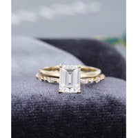 1.00CT Emerald Cut Set Simple Rose Gold Unique Full Eternity Moissanite Engagement Ring - JBR Jeweler