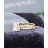 1.00CT Emerald Cut Set Simple Rose Gold Unique Full Eternity Moissanite Engagement Ring - JBR Jeweler