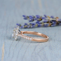 1.00CT Flower Halo Antique Rose Gold White Gold Set Moissanite Engagement Ring - JBR Jeweler