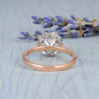 1.00CT Flower Halo Antique Rose Gold White Gold Set Moissanite Engagement Ring - JBR Jeweler