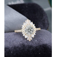 1.00CT Gray Moissanite Halo Set Engagement Ring Art Deco Bridal Gifts For Women - JBR Jeweler