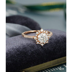 1.00CT Halo Unique Art Deco Half Eternity Anniversary Moissanite Engagement Ring - JBR Jeweler