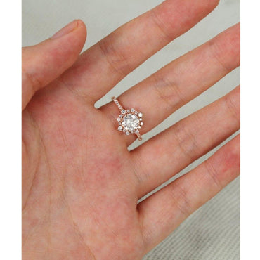 1.00CT Halo Unique Art Deco Half Eternity Anniversary Moissanite Engagement Ring - JBR Jeweler