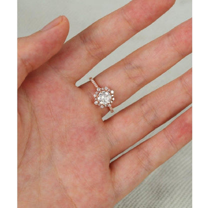 1.00CT Halo Unique Art Deco Half Eternity Anniversary Moissanite Engagement Ring - JBR Jeweler