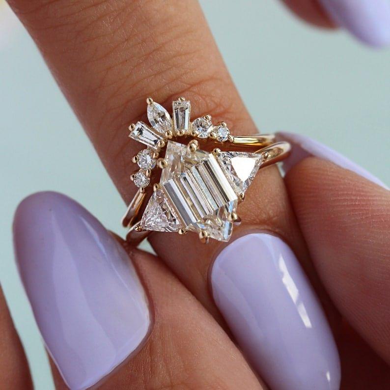 1.00Ct Hexagon Lab Diamond Engagement Ring With Matching Band Set - JBR Jeweler