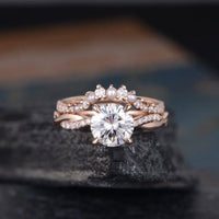 1.00CT Infinity Solitaire Set Pearl Rose Gold Twist Half Eternity Moissanite Engagement Ring - JBR Jeweler