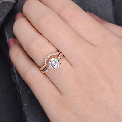 1.00CT Infinity Solitaire Set Pearl Rose Gold Twist Half Eternity Moissanite Engagement Ring - JBR Jeweler