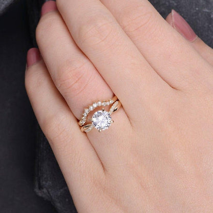 1.00CT Infinity Solitaire Set Pearl Rose Gold Twist Half Eternity Moissanite Engagement Ring - JBR Jeweler