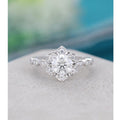 1.00CT Lotus Flower Halo Vintage Milgrain Bridal Moissanite Engagement Ring For Women - JBR Jeweler