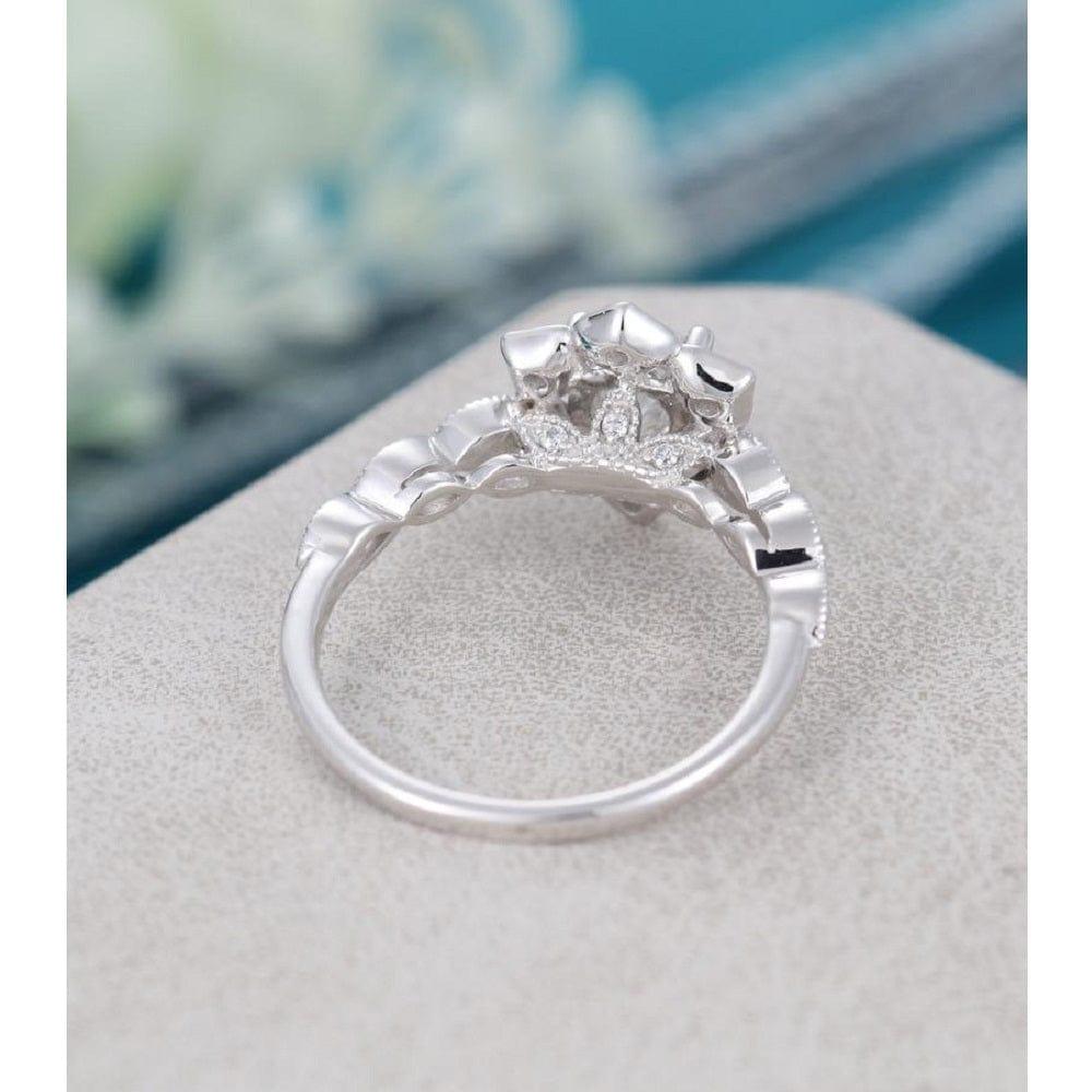 1.00CT Lotus Flower Halo Vintage Milgrain Bridal Moissanite Engagement Ring For Women - JBR Jeweler