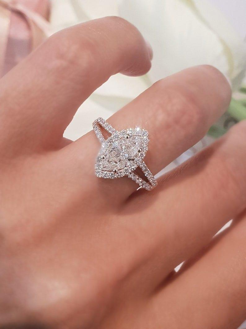 1.00Ct Marquise Lab Grown-CVD Diamond Split Shank Engagement Ring - JBR Jeweler