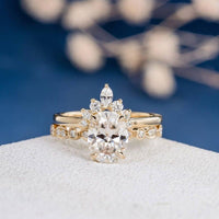 1.00CT Oval Cut Gold Art Deco Bridal Wedding Moissanite Ring - JBR Jeweler