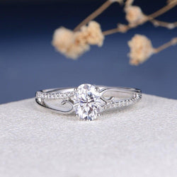 1.00CT Oval Cut Gold Twig Vine Eternity Flower Moissanite Engagement Promise Ring - JBR Jeweler