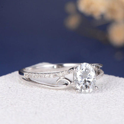 1.00CT Oval Cut Gold Twig Vine Eternity Flower Moissanite Engagement Promise Ring - JBR Jeweler