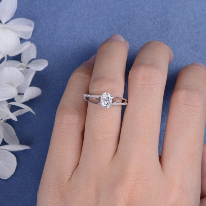 1.00CT Oval Cut Gold Twig Vine Eternity Flower Moissanite Engagement Promise Ring - JBR Jeweler