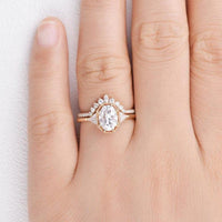 1.00CT Oval Cut Lab-Grown Diamond Side Stone Bridal Set Ring (2Pcs) - JBR Jeweler