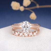 1.00CT Oval Cut Moissanite Solitaire Wedding Ring Set With Pear Cut Matching Band - JBR Jeweler