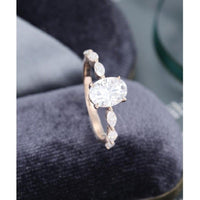 1.00CT Oval Cut Rose Gold Art Deco Marquise Accent Moissanite Engagement Ring - JBR Jeweler