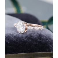 1.00CT Oval Cut Rose Gold Art Deco Marquise Accent Moissanite Engagement Ring - JBR Jeweler