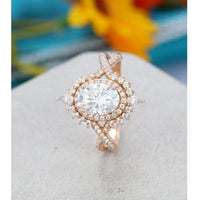 1.00CT Oval Cut Rose Gold Halo Unique Vintage Twisted Moissanite Engagement Ring - JBR Jeweler