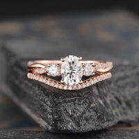 1.00CT Oval Cut Rose Gold Infinity Three Stone Bridal Moissanite Engagement Ring Set - JBR Jeweler