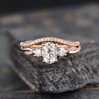 1.00CT Oval Cut Rose Gold Infinity Three Stone Bridal Moissanite Engagement Ring Set - JBR Jeweler