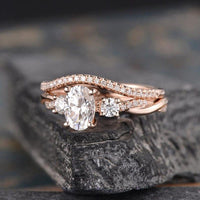 1.00CT Oval Cut Rose Gold Infinity Three Stone Bridal Moissanite Engagement Ring Set - JBR Jeweler