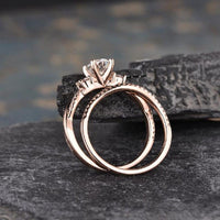 1.00CT Oval Cut Rose Gold Infinity Three Stone Bridal Moissanite Engagement Ring Set - JBR Jeweler