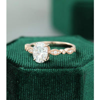 1.00CT Oval Cut Rose Gold Wedding Milgrain Bridal Moissanite Engagement Ring - JBR Jeweler