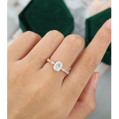 1.00CT Oval Cut Rose Gold Wedding Milgrain Bridal Moissanite Engagement Ring - JBR Jeweler