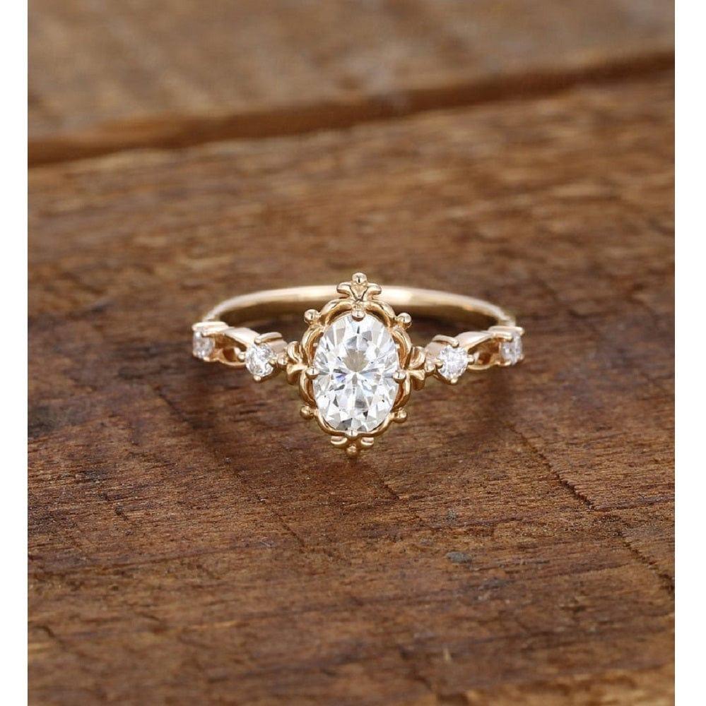 1.00CT Oval Cut Vintage Yellow Gold Art Deco Promise Moissanite Engagement Ring - JBR Jeweler