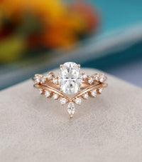 1.00CT Oval Cut Wedding Moissanite Engagement Ring with Curved Band - JBR Jeweler