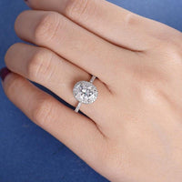 1.00CT Oval Cut White Gold Antique Retro Claw Prong Halo Moissanite Engagement Ring - JBR Jeweler