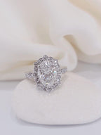 1.00Ct Oval Lab Diamond Vintage Milgrain Halo Engagement Ring - JBR Jeweler