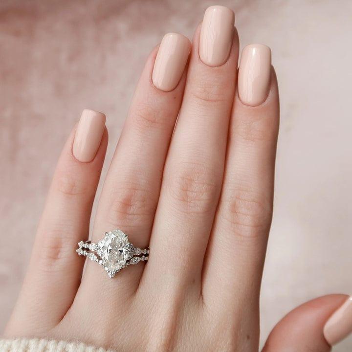 Bridal Set Oval Wedding Bands CT Oval Lab-Grown Diamond Basket